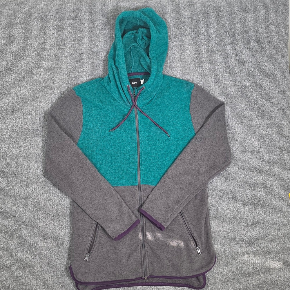 BDG Urban Outfitters Mens Colorblock Full Zip Hoodie Teal Grey Purple Medium